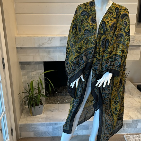 Steve Madden Olive Paisley Open Kaftan Kimono OS - Picture 5 of 11